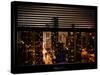 Window View with Venetian Blinds: Landscape by Misty Night - 42nd Street at Times Square-Philippe Hugonnard-Stretched Canvas