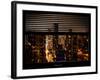 Window View with Venetian Blinds: Landscape by Misty Night - 42nd Street at Times Square-Philippe Hugonnard-Framed Photographic Print