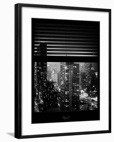 Window View with Venetian Blinds: Landscape by Misty Night - the New Yorker Hotel-Philippe Hugonnard-Framed Photographic Print