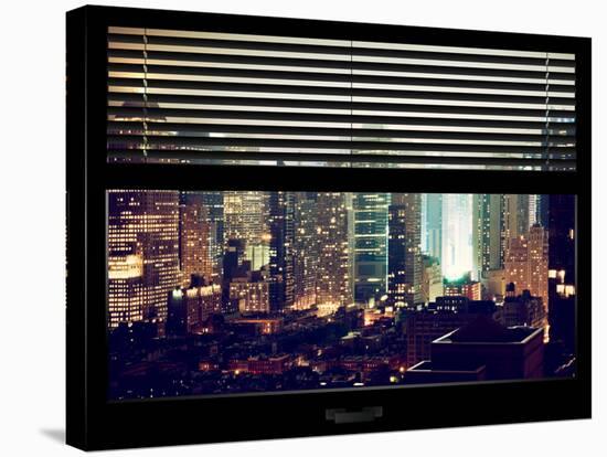 Window View with Venetian Blinds: Landscape by Misty Night - Times Square-Philippe Hugonnard-Stretched Canvas