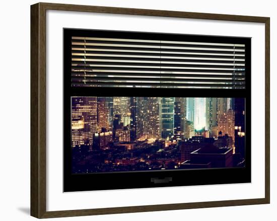 Window View with Venetian Blinds: Landscape by Misty Night - Times Square-Philippe Hugonnard-Framed Photographic Print