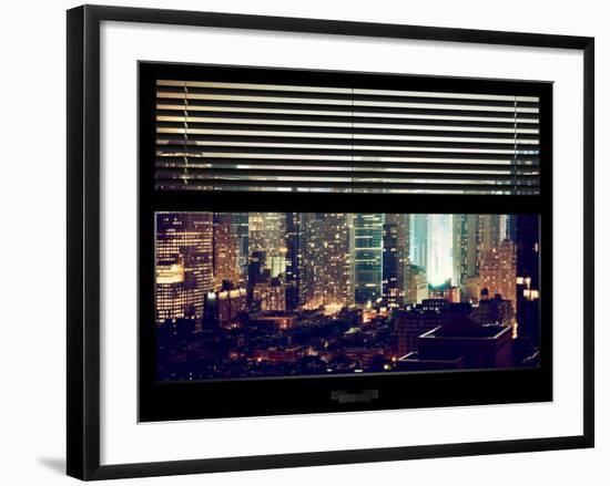 Window View with Venetian Blinds: Landscape by Misty Night - Times Square-Philippe Hugonnard-Framed Photographic Print