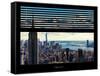 Window View with Venetian Blinds: Landscape Manhattan with Empire State Building (1 WTC)-Philippe Hugonnard-Framed Stretched Canvas