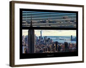 Window View with Venetian Blinds: Landscape Manhattan with Empire State Building (1 WTC)-Philippe Hugonnard-Framed Photographic Print