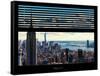 Window View with Venetian Blinds: Landscape Manhattan with Empire State Building (1 WTC)-Philippe Hugonnard-Framed Stretched Canvas