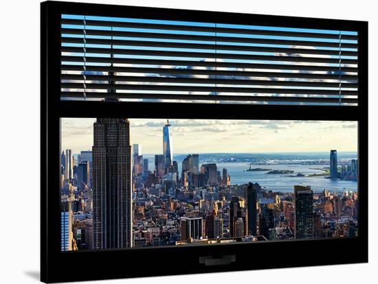 Window View with Venetian Blinds: Landscape Manhattan with Empire State Building (1 WTC)-Philippe Hugonnard-Stretched Canvas