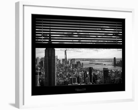 Window View with Venetian Blinds: Landscape Manhattan with Empire State Building (1 WTC)-Philippe Hugonnard-Framed Photographic Print