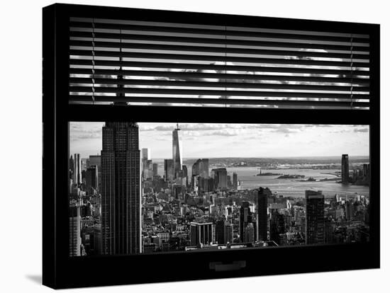 Window View with Venetian Blinds: Landscape Manhattan with Empire State Building (1 WTC)-Philippe Hugonnard-Stretched Canvas