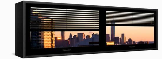 Window View with Venetian Blinds: Landscape of Lower Manhattan - the One World Trade Center-Philippe Hugonnard-Framed Stretched Canvas