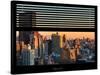 Window View with Venetian Blinds: Landscape of Manhattan at Sunset - the New Yorker Hotel-Philippe Hugonnard-Stretched Canvas