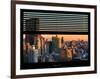 Window View with Venetian Blinds: Landscape of Manhattan at Sunset - the New Yorker Hotel-Philippe Hugonnard-Framed Photographic Print