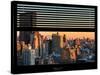 Window View with Venetian Blinds: Landscape of Manhattan at Sunset - the New Yorker Hotel-Philippe Hugonnard-Stretched Canvas