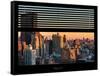 Window View with Venetian Blinds: Landscape of Manhattan at Sunset - the New Yorker Hotel-Philippe Hugonnard-Framed Stretched Canvas