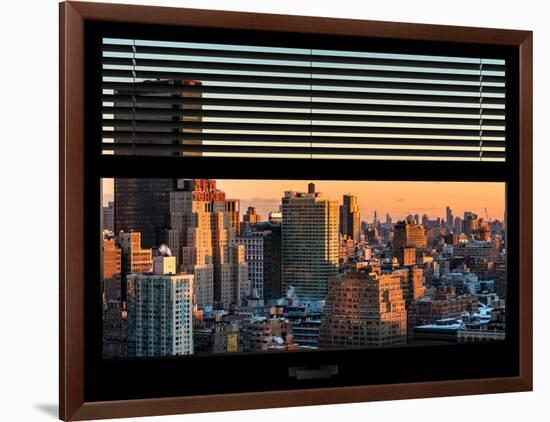 Window View with Venetian Blinds: Landscape of Manhattan at Sunset - the New Yorker Hotel-Philippe Hugonnard-Framed Photographic Print