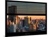 Window View with Venetian Blinds: Landscape of Manhattan at Sunset - the New Yorker Hotel-Philippe Hugonnard-Mounted Photographic Print