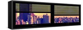 Window View with Venetian Blinds: Landscape of Manhattan at Sunset - the New Yorker Hotel-Philippe Hugonnard-Framed Stretched Canvas