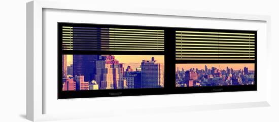 Window View with Venetian Blinds: Landscape of Manhattan at Sunset - the New Yorker Hotel-Philippe Hugonnard-Framed Photographic Print