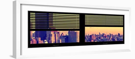 Window View with Venetian Blinds: Landscape of Manhattan at Sunset - the New Yorker Hotel-Philippe Hugonnard-Framed Photographic Print