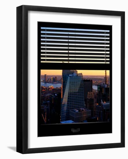 Window View with Venetian Blinds: Landscape Skyscrapers View of Manhattan at Nightfall-Philippe Hugonnard-Framed Photographic Print