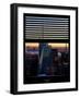 Window View with Venetian Blinds: Landscape Skyscrapers View of Manhattan at Nightfall-Philippe Hugonnard-Framed Photographic Print