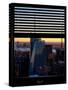 Window View with Venetian Blinds: Landscape Skyscrapers View of Manhattan at Nightfall-Philippe Hugonnard-Stretched Canvas