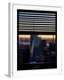 Window View with Venetian Blinds: Landscape Skyscrapers View of Manhattan at Nightfall-Philippe Hugonnard-Framed Photographic Print