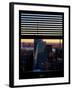 Window View with Venetian Blinds: Landscape Skyscrapers View of Manhattan at Nightfall-Philippe Hugonnard-Framed Photographic Print