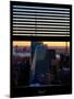 Window View with Venetian Blinds: Landscape Skyscrapers View of Manhattan at Nightfall-Philippe Hugonnard-Mounted Photographic Print