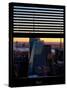 Window View with Venetian Blinds: Landscape Skyscrapers View of Manhattan at Nightfall-Philippe Hugonnard-Stretched Canvas