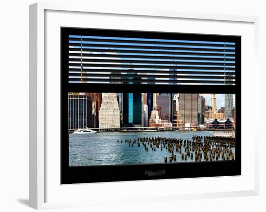 Window View with Venetian Blinds: Lower Manhattan Buildings - East River-Philippe Hugonnard-Framed Photographic Print