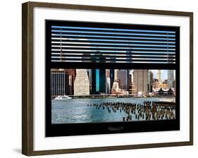 Window View with Venetian Blinds: Lower Manhattan Buildings - East River-Philippe Hugonnard-Framed Photographic Print