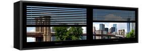 Window View with Venetian Blinds: Lower Manhattan with One World Trade Center and Brooklyn Bridge-Philippe Hugonnard-Framed Stretched Canvas