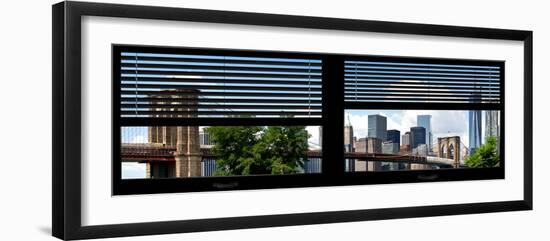 Window View with Venetian Blinds: Lower Manhattan with One World Trade Center and Brooklyn Bridge-Philippe Hugonnard-Framed Photographic Print