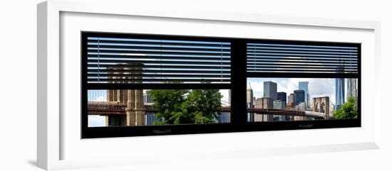 Window View with Venetian Blinds: Lower Manhattan with One World Trade Center and Brooklyn Bridge-Philippe Hugonnard-Framed Photographic Print