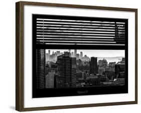 Window View with Venetian Blinds: Manhattan Landscape - One World Trade Center and Liberty Statue-Philippe Hugonnard-Framed Photographic Print