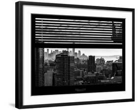 Window View with Venetian Blinds: Manhattan Landscape - One World Trade Center and Liberty Statue-Philippe Hugonnard-Framed Photographic Print