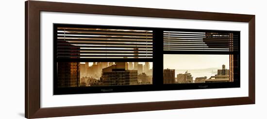 Window View with Venetian Blinds: Manhattan Landscape - One World Trade Center and Liberty Statue-Philippe Hugonnard-Framed Photographic Print