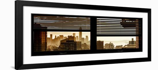 Window View with Venetian Blinds: Manhattan Landscape - One World Trade Center and Liberty Statue-Philippe Hugonnard-Framed Photographic Print