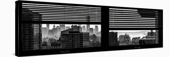 Window View with Venetian Blinds: Manhattan Landscape - One World Trade Center and Liberty Statue-Philippe Hugonnard-Stretched Canvas