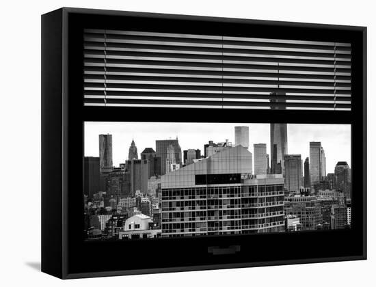 Window View with Venetian Blinds: Manhattan Landscape with the One World Trade Center (1WTC-Philippe Hugonnard-Framed Stretched Canvas