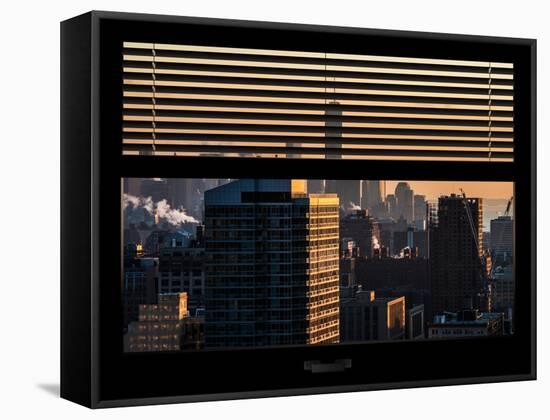 Window View with Venetian Blinds: Manhattan Landscape with the One World Trade Center (1WTC-Philippe Hugonnard-Framed Stretched Canvas