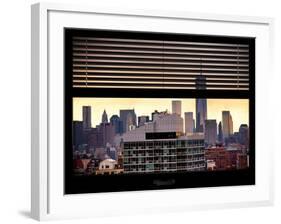 Window View with Venetian Blinds: Manhattan Landscape with the One World Trade Center (1WTC-Philippe Hugonnard-Framed Photographic Print