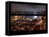 Window View with Venetian Blinds: Manhattan on a Foggy Night - Theater District and Times Square-Philippe Hugonnard-Framed Stretched Canvas
