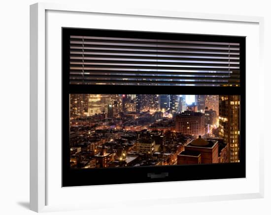 Window View with Venetian Blinds: Manhattan on a Foggy Night - Theater District and Times Square-Philippe Hugonnard-Framed Photographic Print