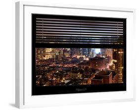 Window View with Venetian Blinds: Manhattan on a Foggy Night - Theater District and Times Square-Philippe Hugonnard-Framed Photographic Print