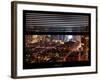 Window View with Venetian Blinds: Manhattan on a Foggy Night - Theater District and Times Square-Philippe Hugonnard-Framed Photographic Print