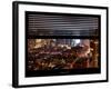 Window View with Venetian Blinds: Manhattan on a Foggy Night - Theater District and Times Square-Philippe Hugonnard-Framed Photographic Print