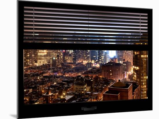 Window View with Venetian Blinds: Manhattan on a Foggy Night - Theater District and Times Square-Philippe Hugonnard-Mounted Photographic Print