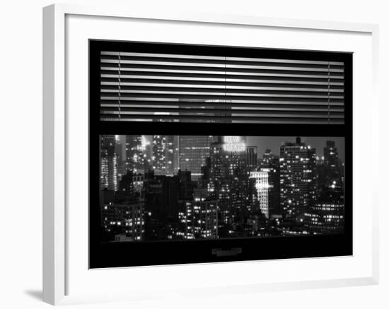 Window View with Venetian Blinds: Manhattan on a Foggy Night with the New Yorker Hotel-Philippe Hugonnard-Framed Photographic Print