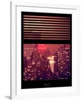 Window View with Venetian Blinds: Manhattan on a Pink Foggy Night with the New Yorker Hotel-Philippe Hugonnard-Framed Photographic Print